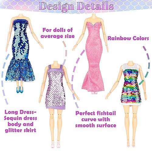 Keysse 29-Piece Glitter Sequin Mermaid Doll Clothes Set – 12 Dresses, 10 Shoes & 7 Accessories for 11.5 Inch Fashion Dolls
