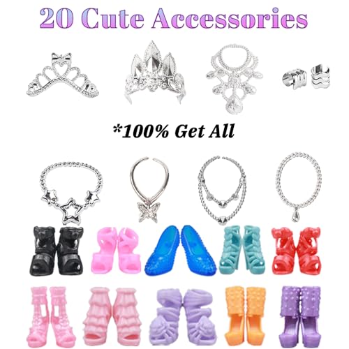 Keysse 38-Piece Doll Fashion Wardrobe: 8 Sequin Suits, 10 Dresses, 10 Shoes, 10 Jewelry – Fits 11-11.8 Inch Dolls – Velcro Closure
