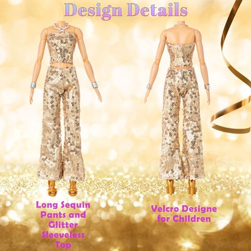Keysse 38-Piece Doll Fashion Wardrobe: 8 Sequin Suits, 10 Dresses, 10 Shoes, 10 Jewelry – Fits 11-11.8 Inch Dolls – Velcro Closure