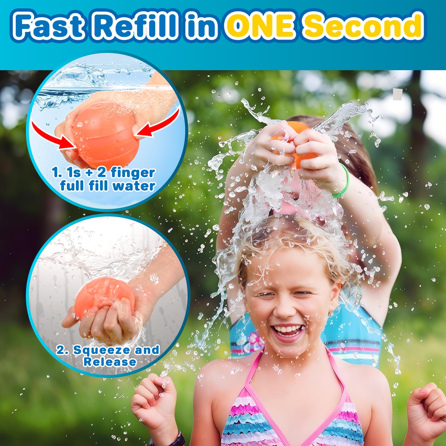 KGC 12-Pack Reusable Water Balloons – Magnet-Free Silicone Splash Balls for Kids