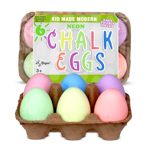 Kid Made Modern 6-Piece Neon Sidewalk Chalk Set - Washable Egg Chalk for Outdoor Play, Chalkboard Art, Ages 3+
