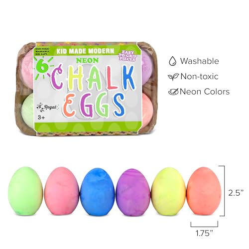 Kid Made Modern 6-Piece Neon Sidewalk Chalk Set - Washable Egg Chalk for Outdoor Play, Chalkboard Art, Ages 3+