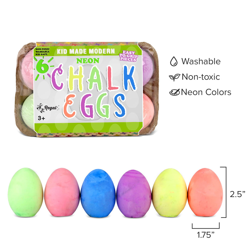 Kid Made Modern 6-Piece Neon Sidewalk Chalk Set - Washable Egg Chalk for Outdoor Play, Chalkboard Art, Ages 3+