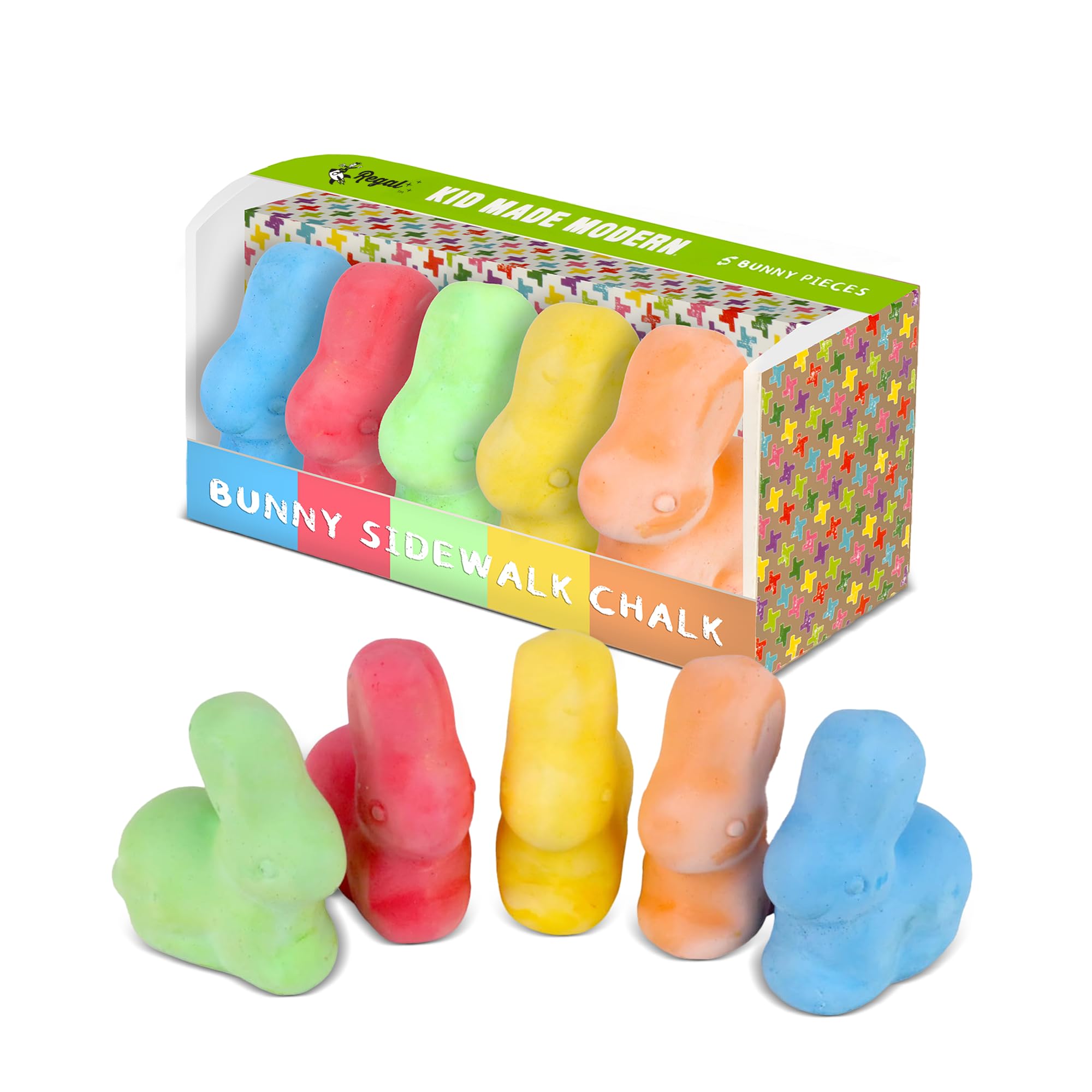 Kid Made Modern Bunny Sidewalk Chalk Set – 5 Washable Multicolor Chalks for Kids Ages 3+