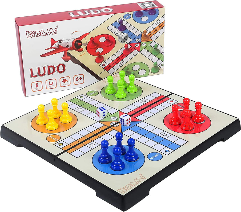 KIDAMI Magnetic Ludo Board Game – Foldable, Portable Travel Set for All Ages (9.5x9.5 in)