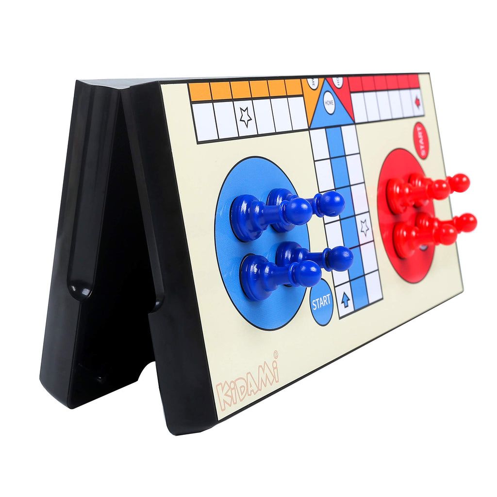 KIDAMI Magnetic Ludo Board Game – Foldable, Portable Travel Set for All Ages (9.5x9.5 in)