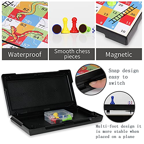 KIDAMI Magnetic Snakes and Ladders Board Game – 9.75-Inch Travel Set with Storage Box