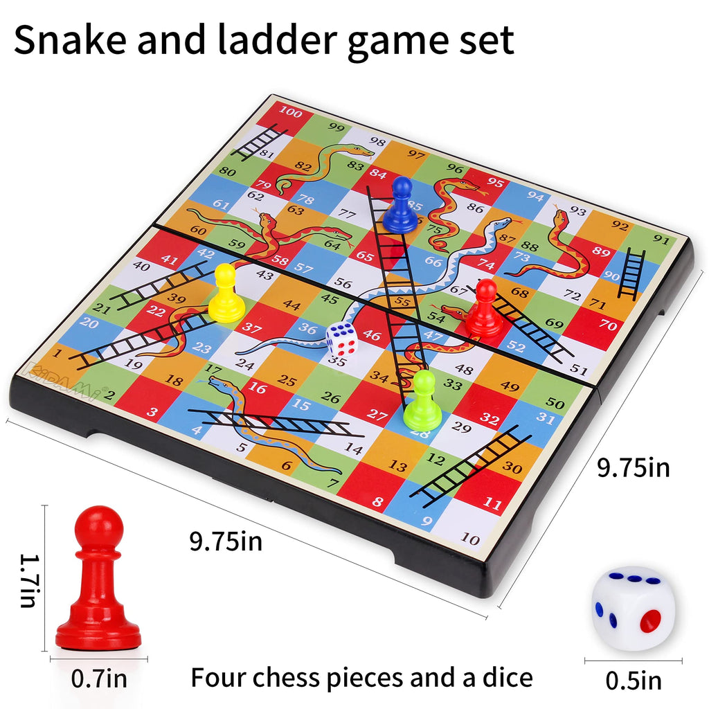 KIDAMI Magnetic Snakes and Ladders Board Game – 9.75-Inch Travel Set with Storage Box