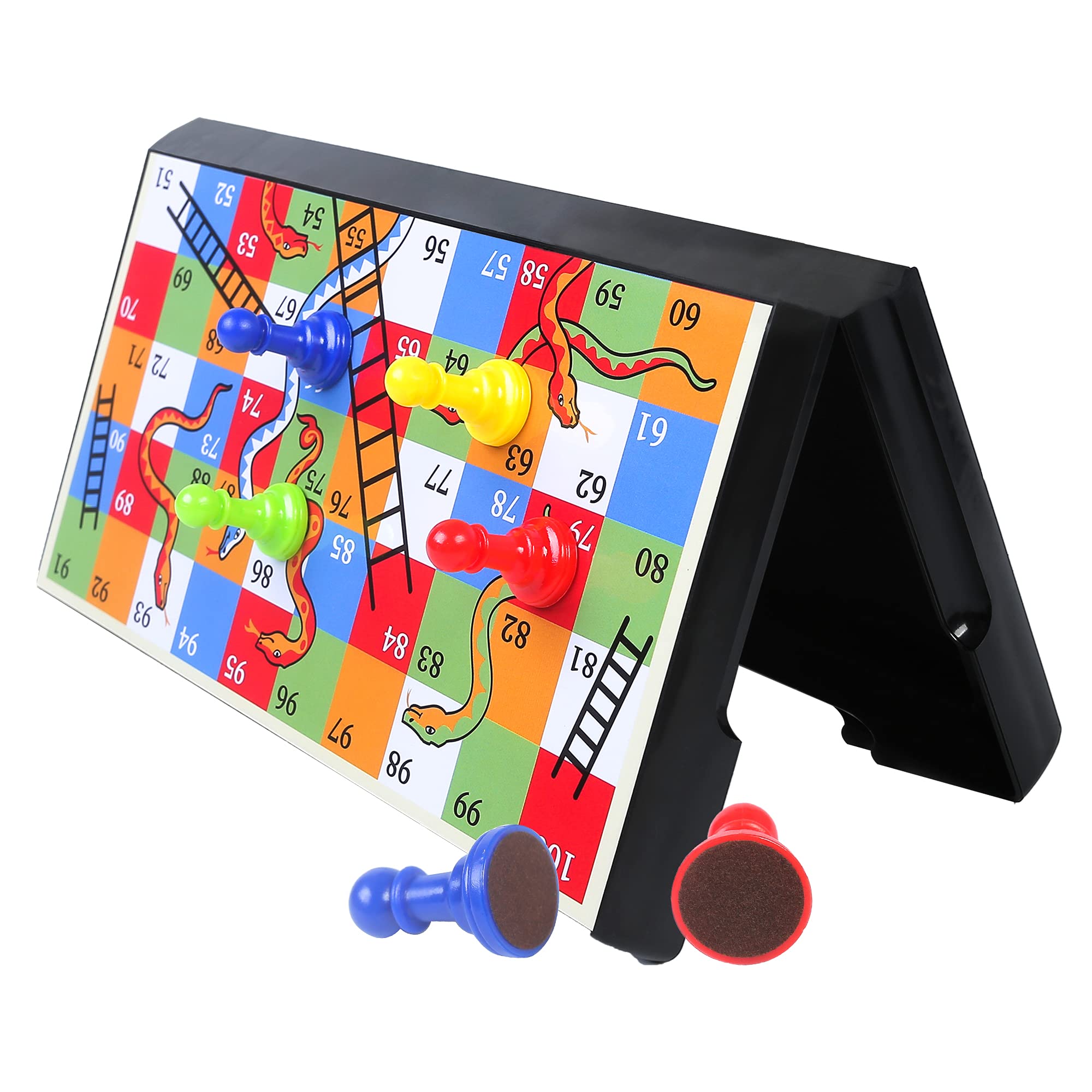 KIDAMI Magnetic Snakes and Ladders Board Game – 9.75-Inch Travel Set with Storage Box