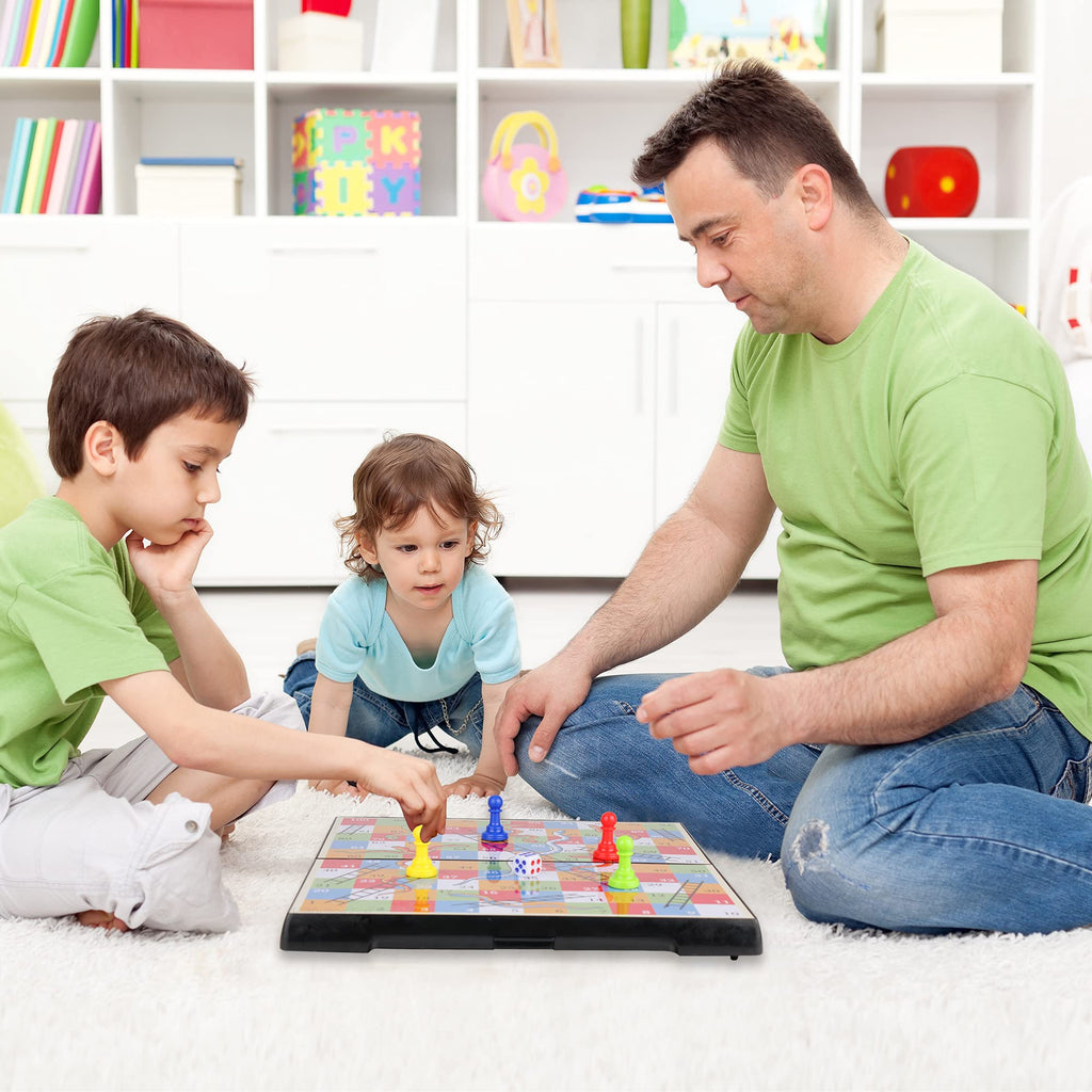 KIDAMI Magnetic Snakes and Ladders Board Game – 9.75-Inch Travel Set with Storage Box