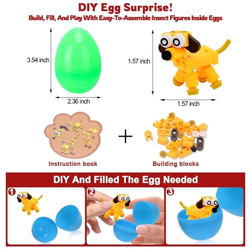 Kiddelo 12-Pack Prefilled Easter Eggs with Zodiac Animal Building Blocks – Fun Egg Hunt Surprises