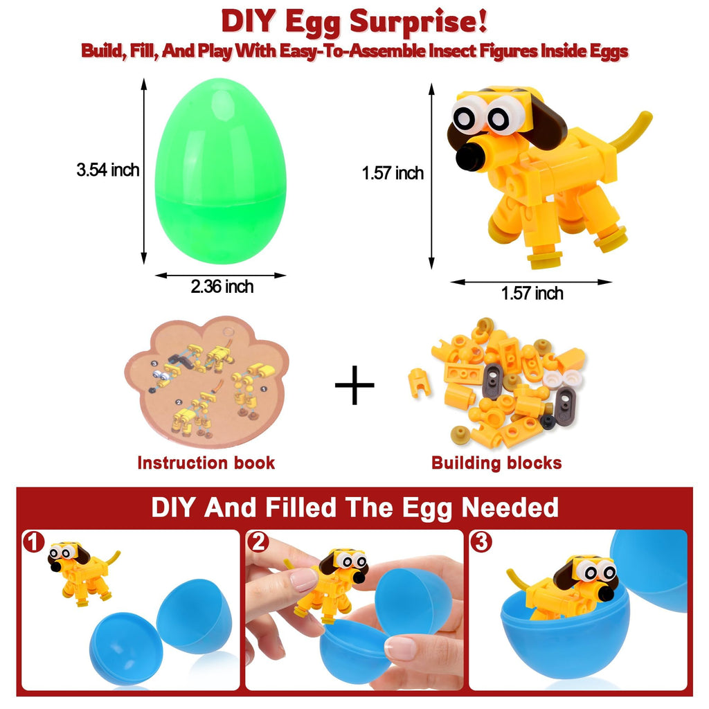 Kiddelo 12-Pack Prefilled Easter Eggs with Zodiac Animal Building Blocks – Fun Egg Hunt Surprises