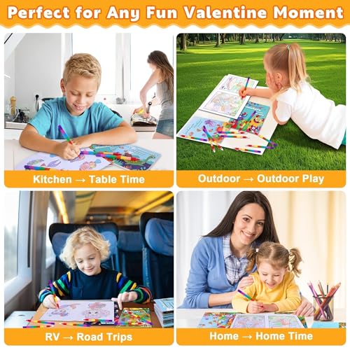 Kiddelo 28 Pack Valentine’s Day Gifts for Kids Classroom Exchange – Mini Coloring Books with Crayons, Non Candy Party Favors