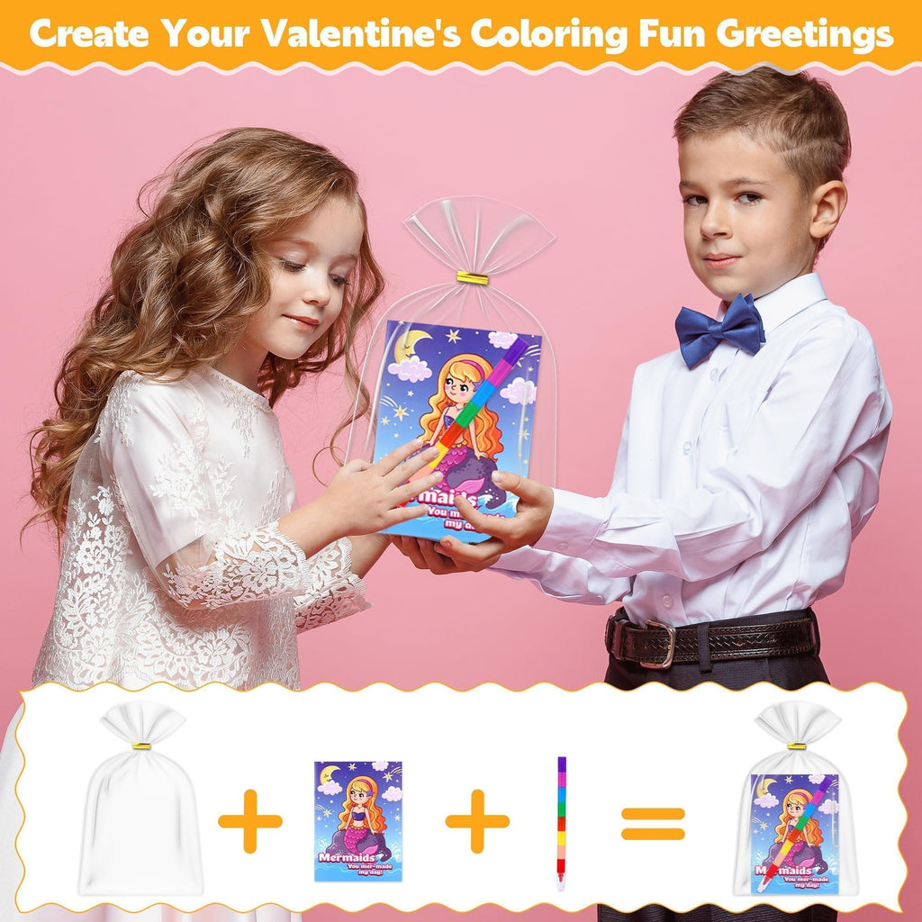 Kiddelo 28 Pack Valentine’s Day Gifts for Kids Classroom Exchange – Mini Coloring Books with Crayons, Non Candy Party Favors