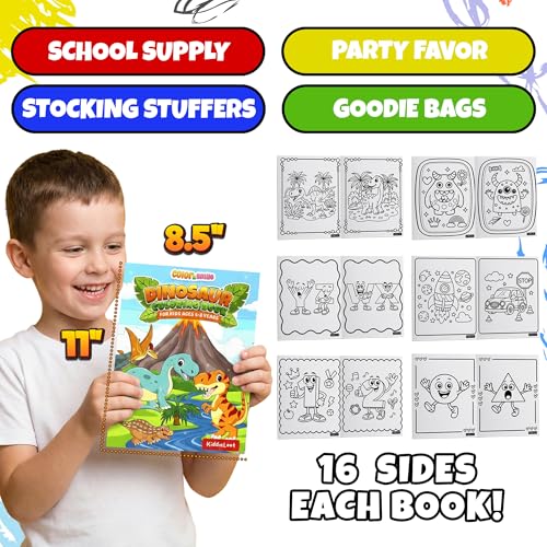 KiddieLoot 12-Pack Coloring Books for Kids Ages 4-8 – Dinosaurs, Monsters, Vehicles, Alphabet, Numbers & Shapes – 8.5x11 Inches