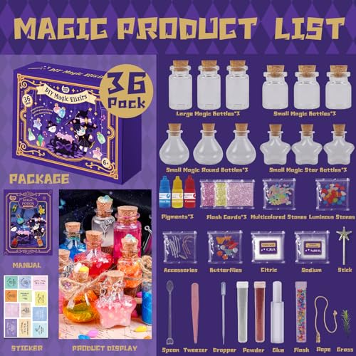 KIDDYCOLOR Magic Potion Kit for Kids – 36-Piece Craft Set with 12 Bottles, Powders, Glitter & More