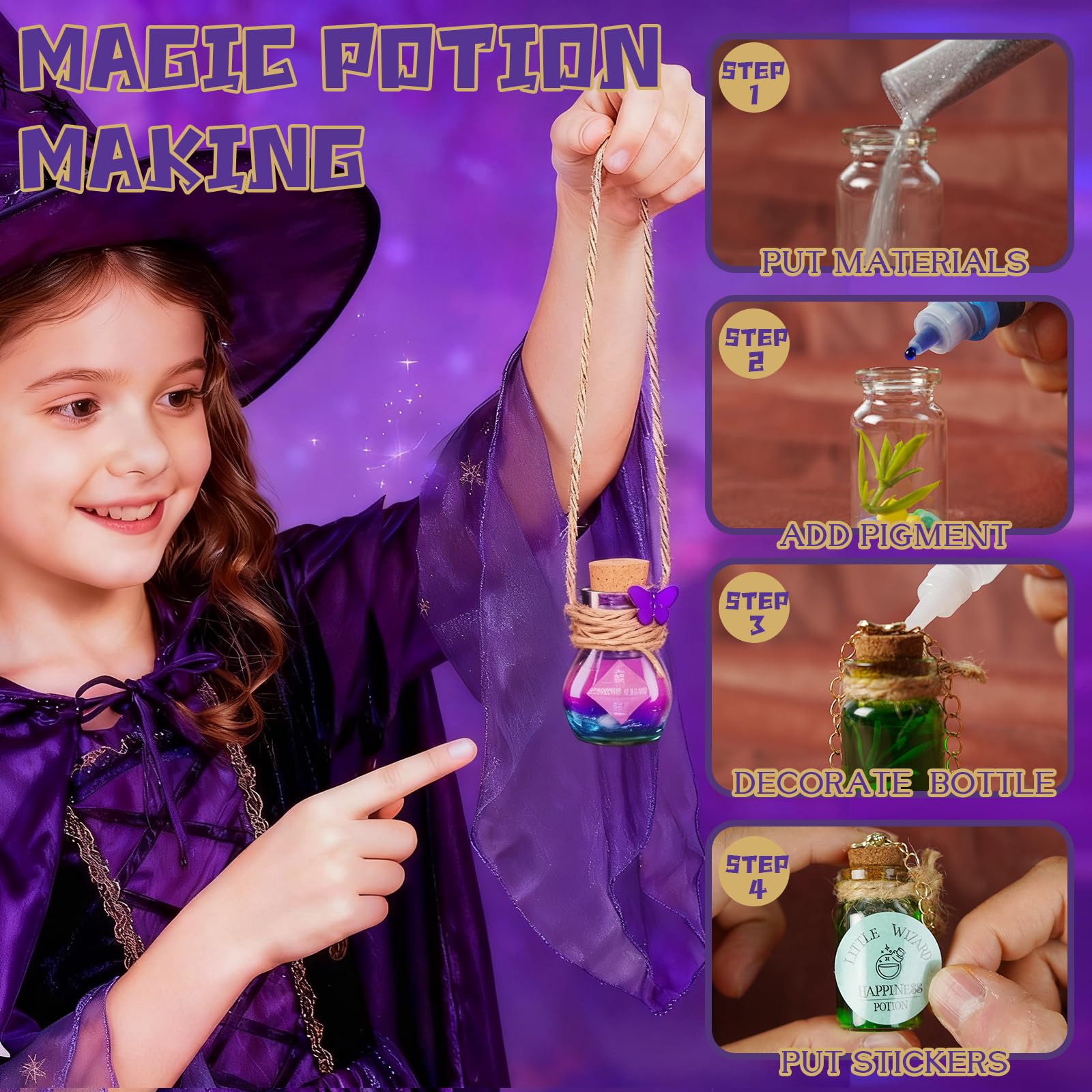 KIDDYCOLOR Magic Potion Kit for Kids – 36-Piece Craft Set with 12 Bottles, Powders, Glitter & More