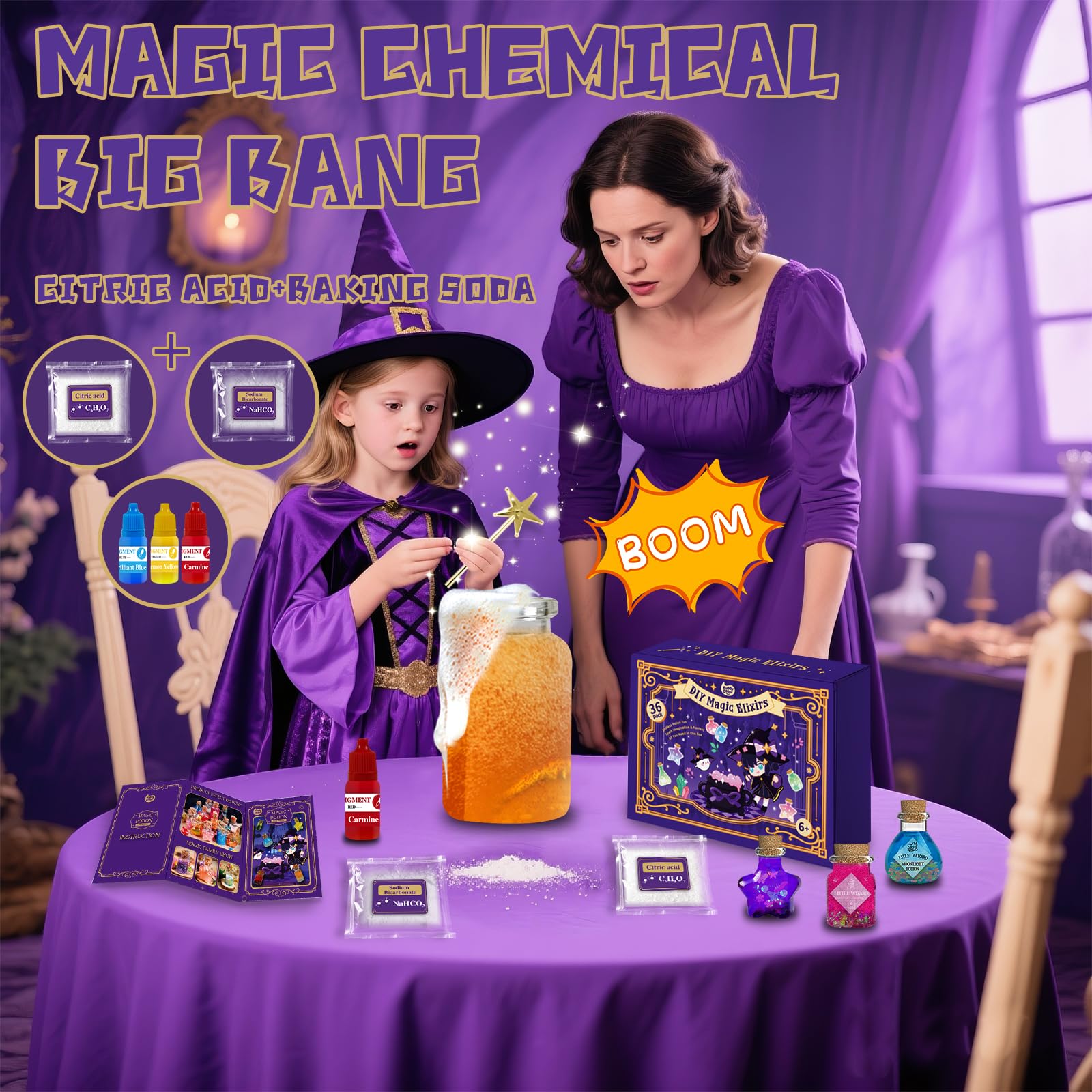 KIDDYCOLOR Magic Potion Kit for Kids – 36-Piece Craft Set with 12 Bottles, Powders, Glitter & More