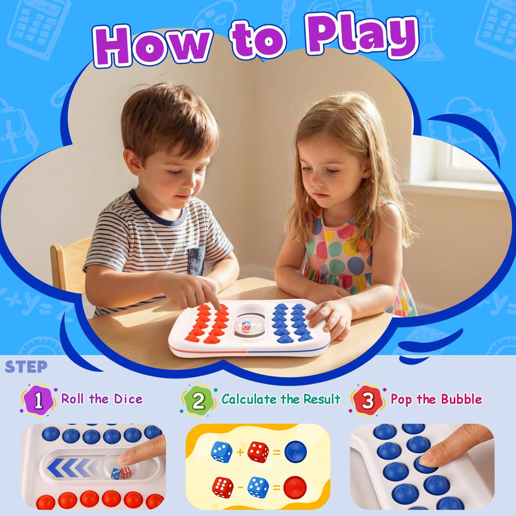 Kiditos Pop Math Game: Addition & Subtraction Learning Toy with Built-in Dice for Ages 4-8