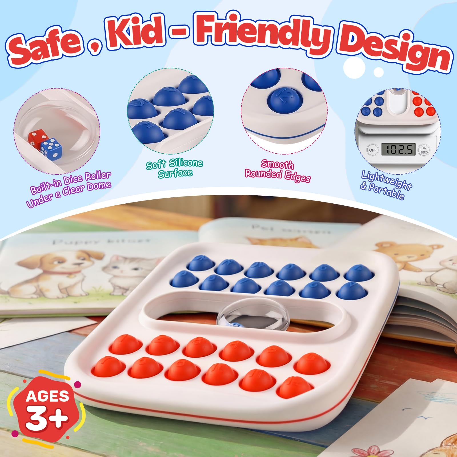 Kiditos Pop Math Game: Addition & Subtraction Learning Toy with Built-in Dice for Ages 4-8