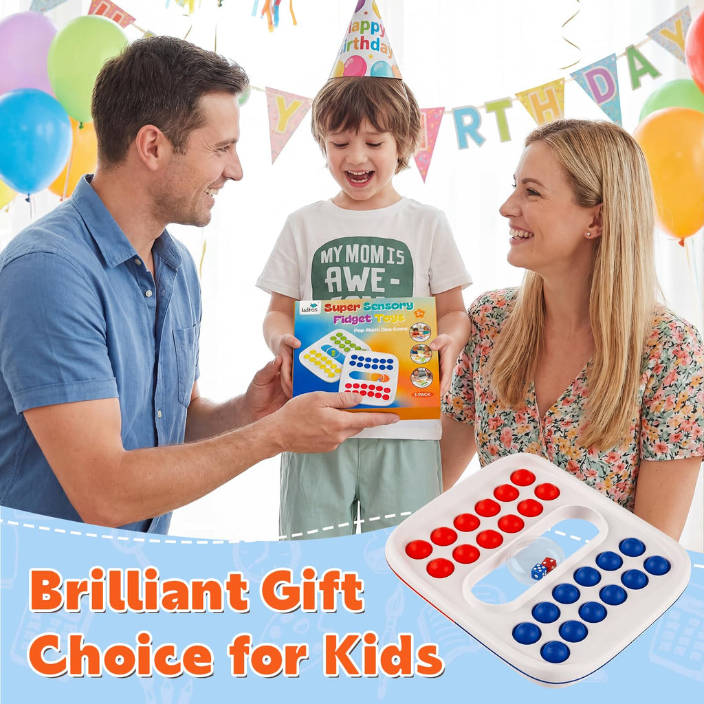 Kiditos Pop Math Game: Addition & Subtraction Learning Toy with Built-in Dice for Ages 4-8