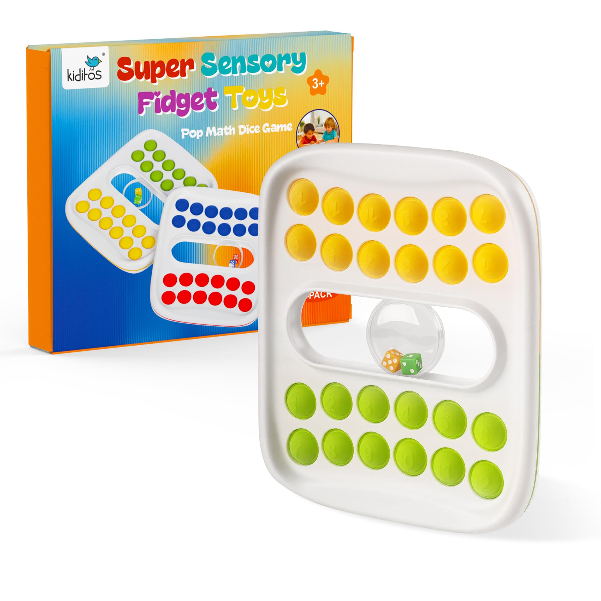 Kiditos Pop Math Game – Fun Addition & Subtraction Learning Toy for Kids Ages 4-8 with Built-in Dice and Sensory Fidget Pop Bubbles