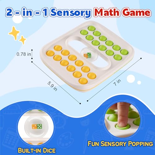 Kiditos Pop Math Game – Fun Addition & Subtraction Learning Toy for Kids Ages 4-8 with Built-in Dice and Sensory Fidget Pop Bubbles