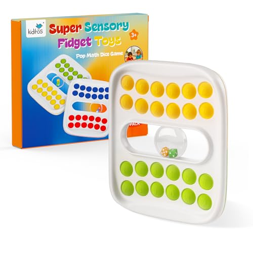 Kiditos Pop Math Game – Fun Addition & Subtraction Learning Toy for Kids Ages 4-8 with Built-in Dice and Sensory Fidget Pop Bubbles