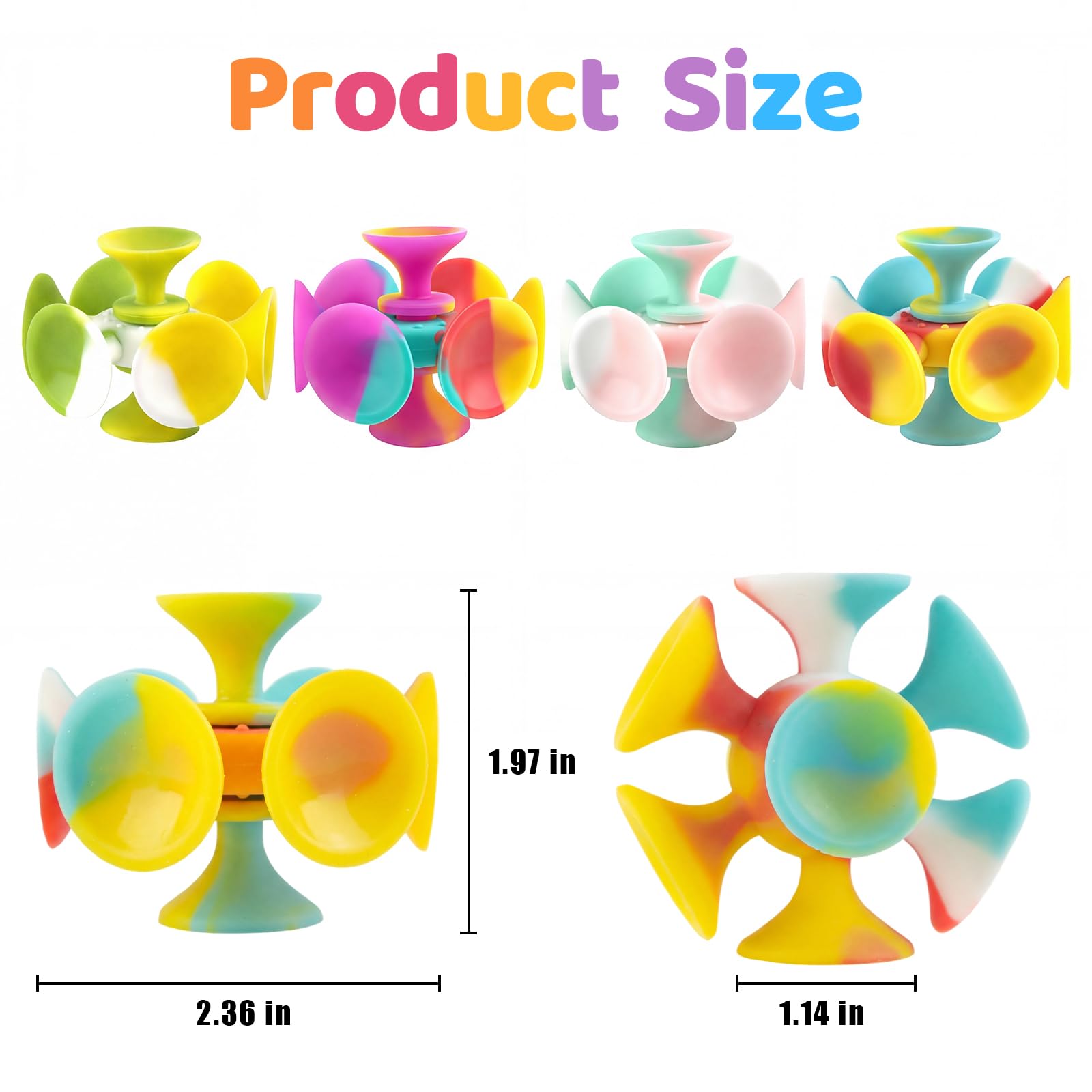 Kiditos Suction Cup Spinner Toys, 4 Pack - Sensory Fidget Toys for Toddlers and Kids, Screen-Free Stick and Spin Toy for Travel, Bath, Car, and Desk