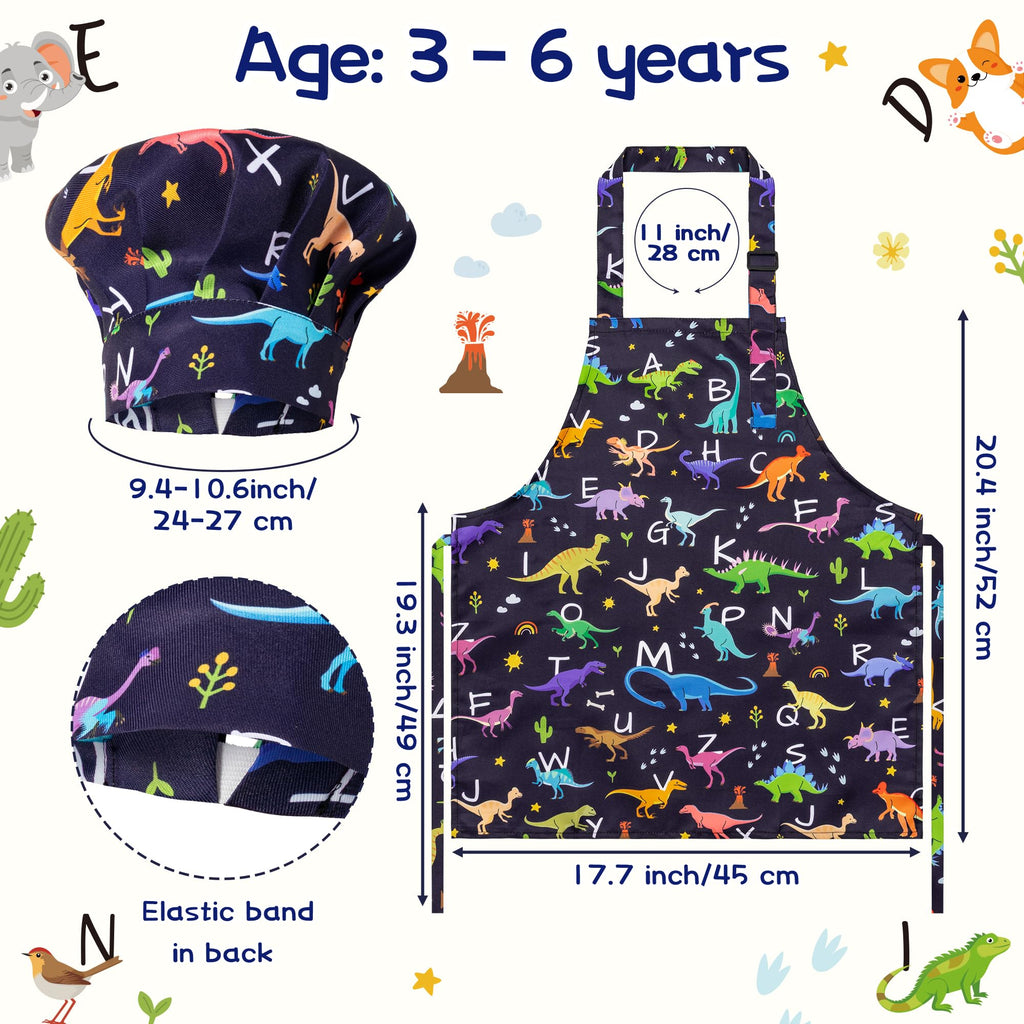 Kids Apron and Chef Hat Set (4 Pieces) – Adjustable, Waterproof, with Alphabet Design and Pockets for Baking, Cooking, Painting