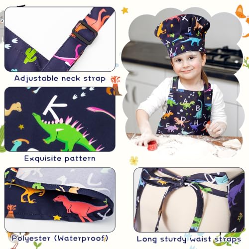 Kids Apron and Chef Hat Set (4 Pieces) – Adjustable, Waterproof, with Alphabet Design and Pockets for Baking, Cooking, Painting
