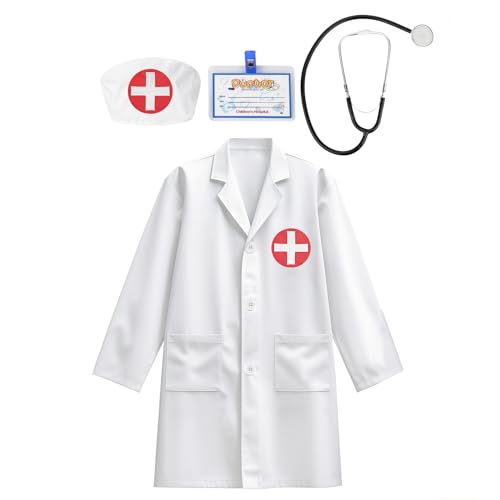 Kids Doctor Coat Set with Stethoscope - 4-Piece Role Play Costume for Boys and Girls Ages 3-12