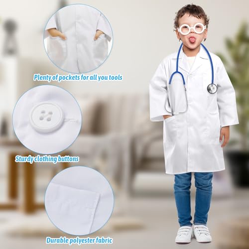 Kids Doctor Costume with Working Stethoscope - ERDOGLY Lab Coat for Boys Girls Ages 3-12