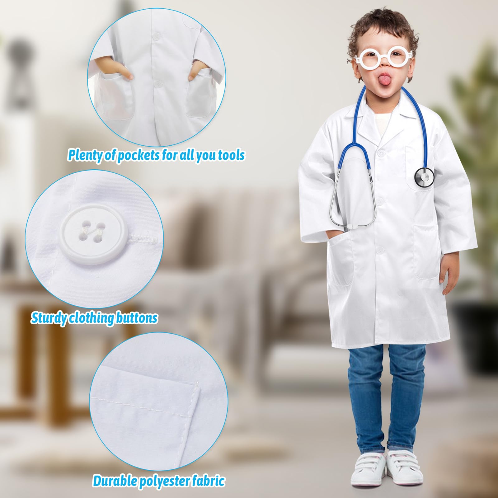 Kids Doctor Costume with Working Stethoscope - ERDOGLY Lab Coat for Boys Girls Ages 3-12