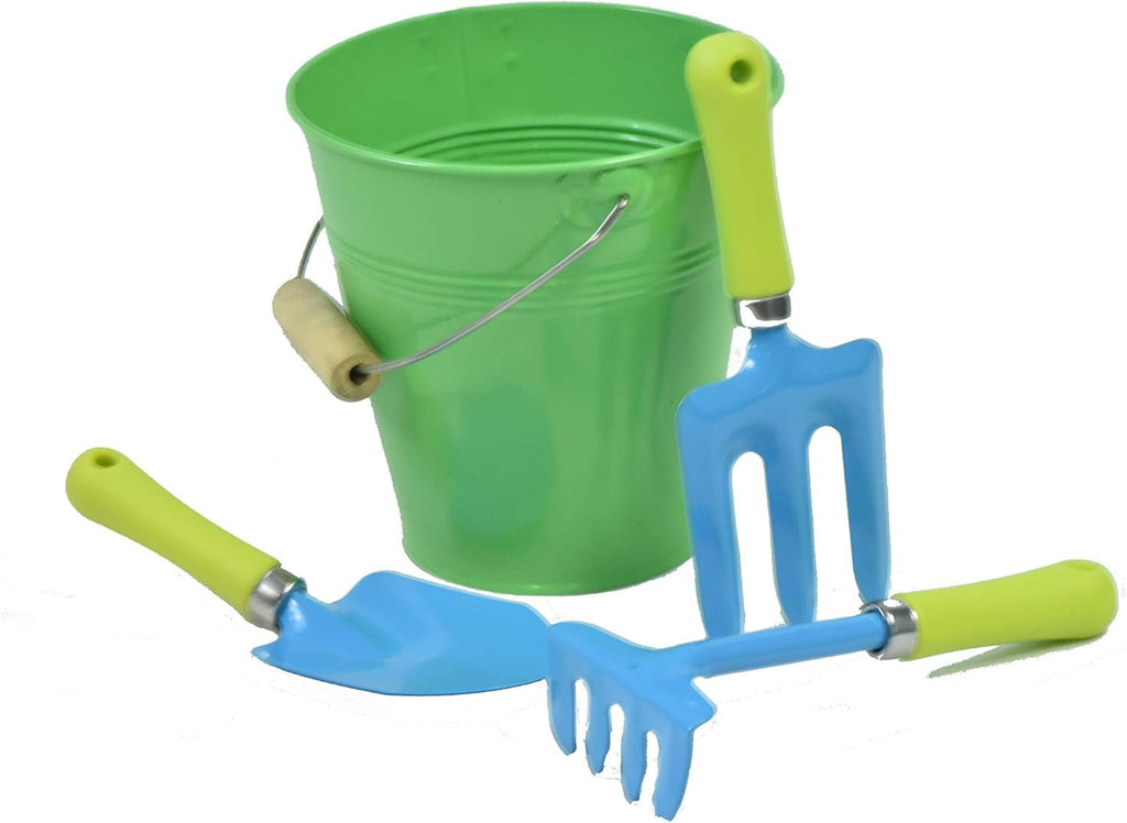 Kids Garden Tool Set with Metal Pail – Real Shovel, Rake, Cultivator for Outdoor Play