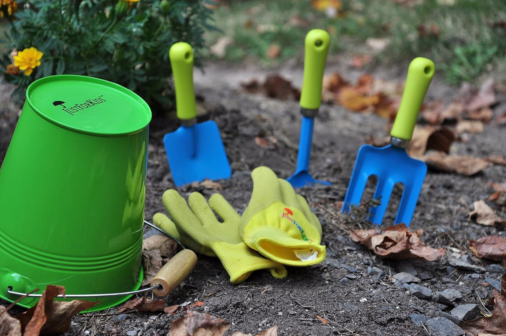 Kids Garden Tool Set with Metal Pail – Real Shovel, Rake, Cultivator for Outdoor Play