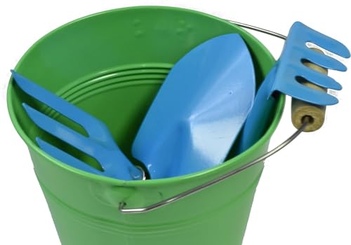Kids Garden Tool Set with Metal Pail – Real Shovel, Rake, Cultivator for Outdoor Play