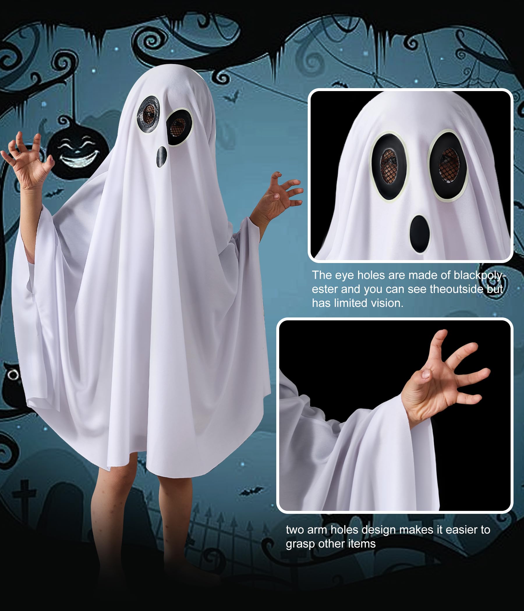 Kids Ghost Costume – Glow-in-the-Dark Unisex Halloween Cape (THDZS)