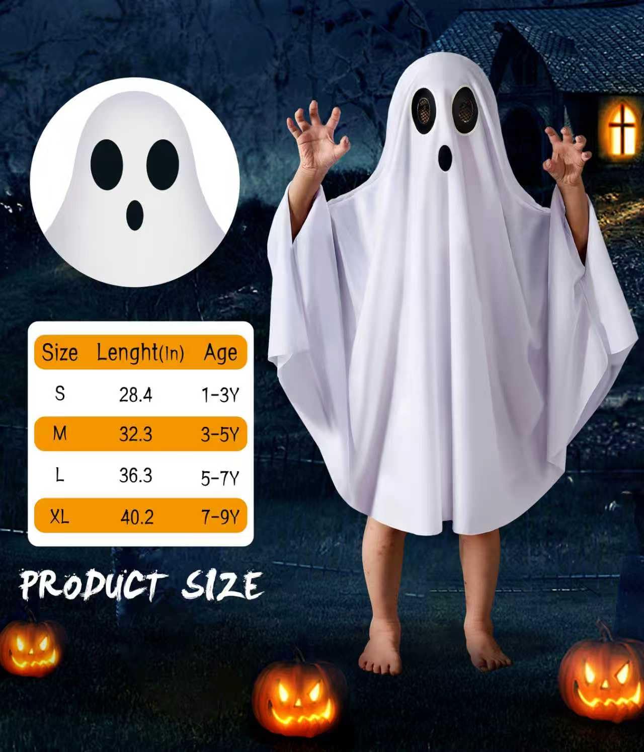 Kids Ghost Costume – Glow-in-the-Dark Unisex Halloween Cape (THDZS)