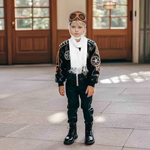 Kids Pilot Aviator Costume Set – Hat with Goggles and White Cotton Scarf by Pistha