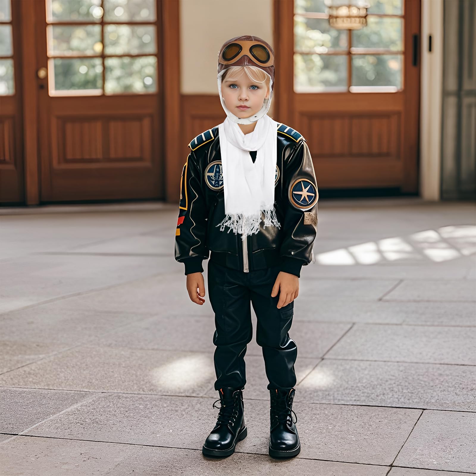 Kids Pilot Aviator Costume Set – Hat with Goggles and White Cotton Scarf by Pistha