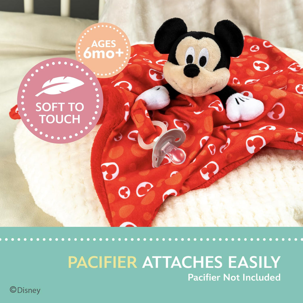 KIDS PREFERRED Disney Baby Mickey Mouse Lovey Blanket – Soft Plush Snuggler with Pacifier Holder