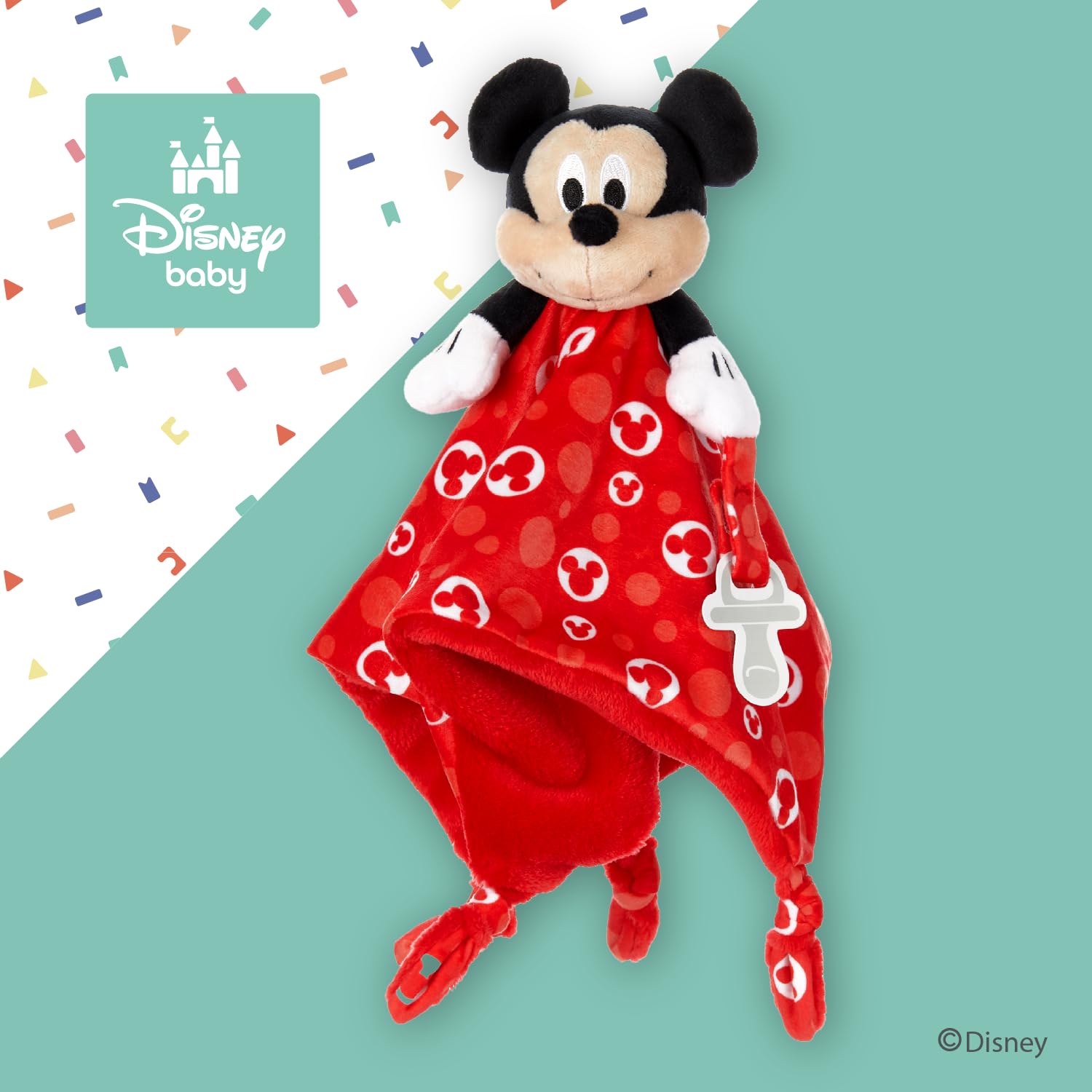 KIDS PREFERRED Disney Baby Mickey Mouse Lovey Blanket – Soft Plush Snuggler with Pacifier Holder