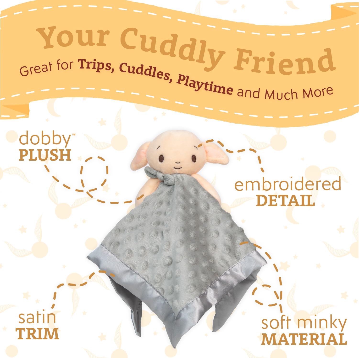 KIDS PREFERRED Harry Potter Dobby 12-Inch Lovey Security Blanket for Babies