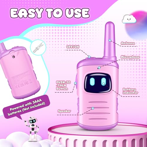 Kids Walkie Talkies 2 Pack for Girls - Mini Lightweight Walkie Talkies Toy for Ages 3-8, Purple, 1000ft Range, Easy to Use