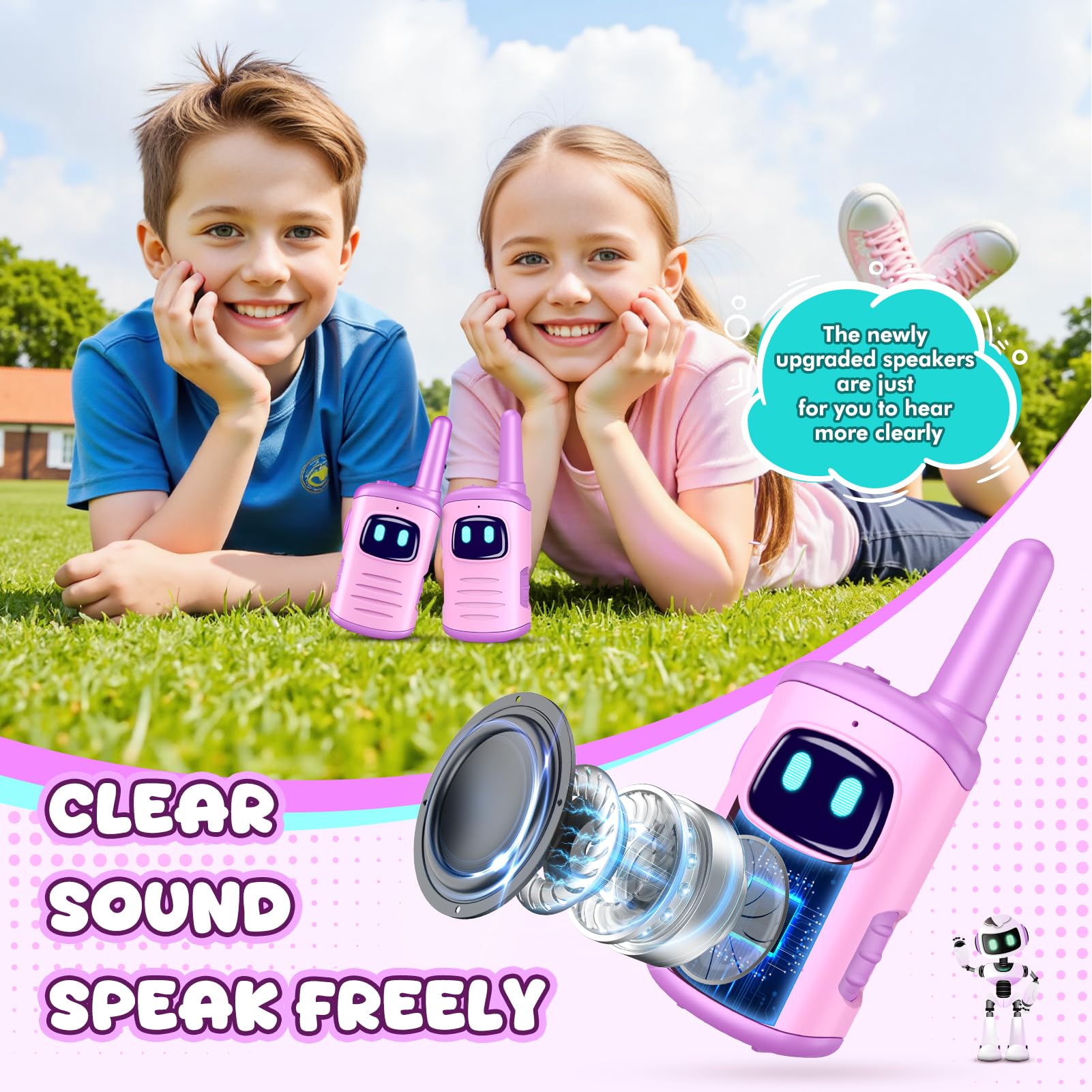 Kids Walkie Talkies 2 Pack for Girls - Mini Lightweight Walkie Talkies Toy for Ages 3-8, Purple, 1000ft Range, Easy to Use