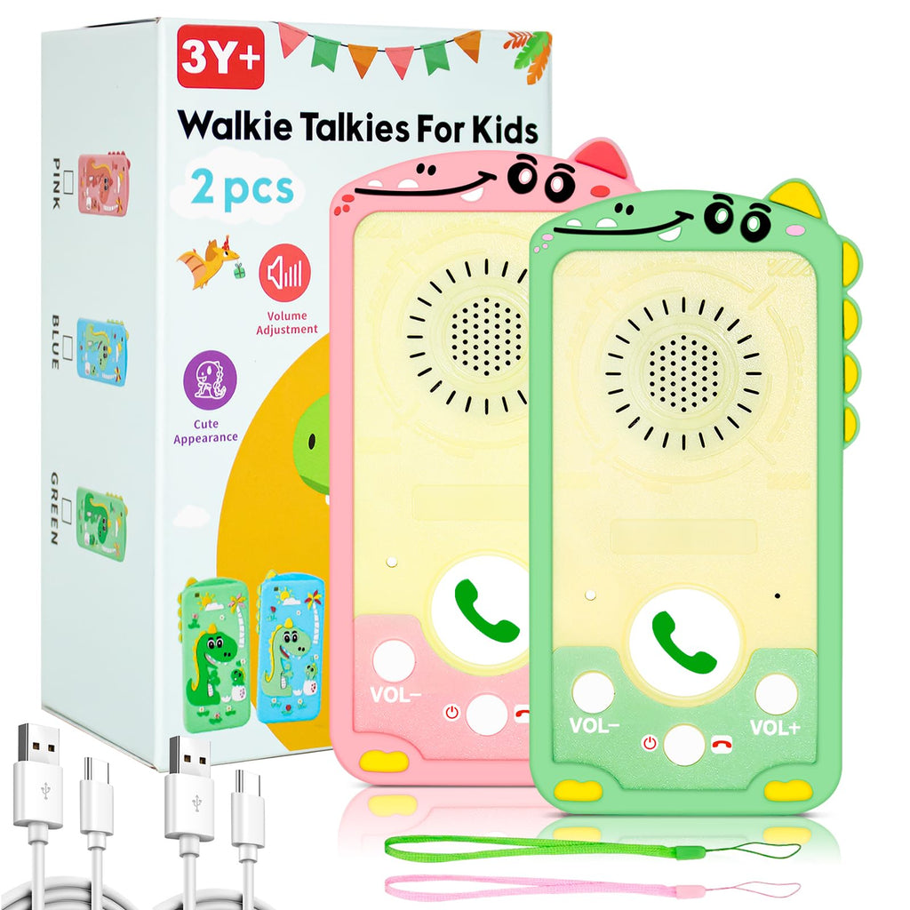 Kids Walkie Talkies 2 Pack – Instant Chat Mode, 1.5 Mile Range, Rechargeable, Green & Pink