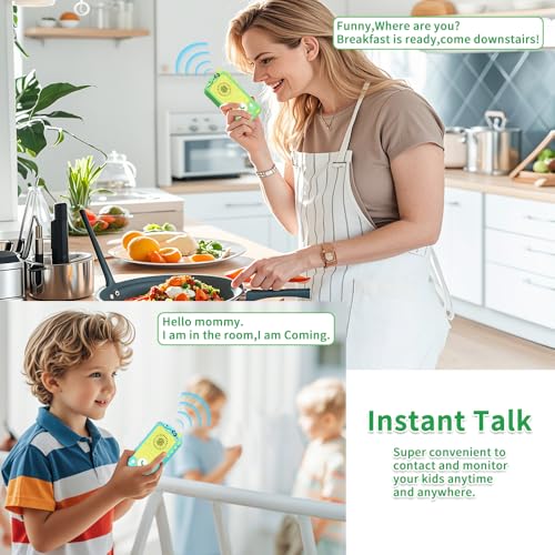 Kids Walkie Talkies 2 Pack – Instant Chat Mode, 1.5 Mile Range, Rechargeable, Green & Pink
