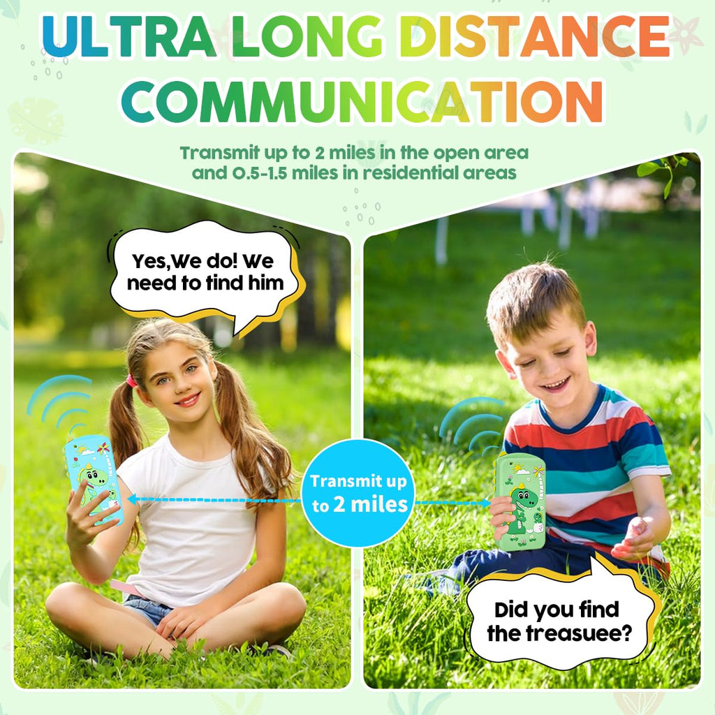 Kids Walkie Talkies 2 Pack – Instant Chat Mode, 1.5 Mile Range, Rechargeable, Green & Pink