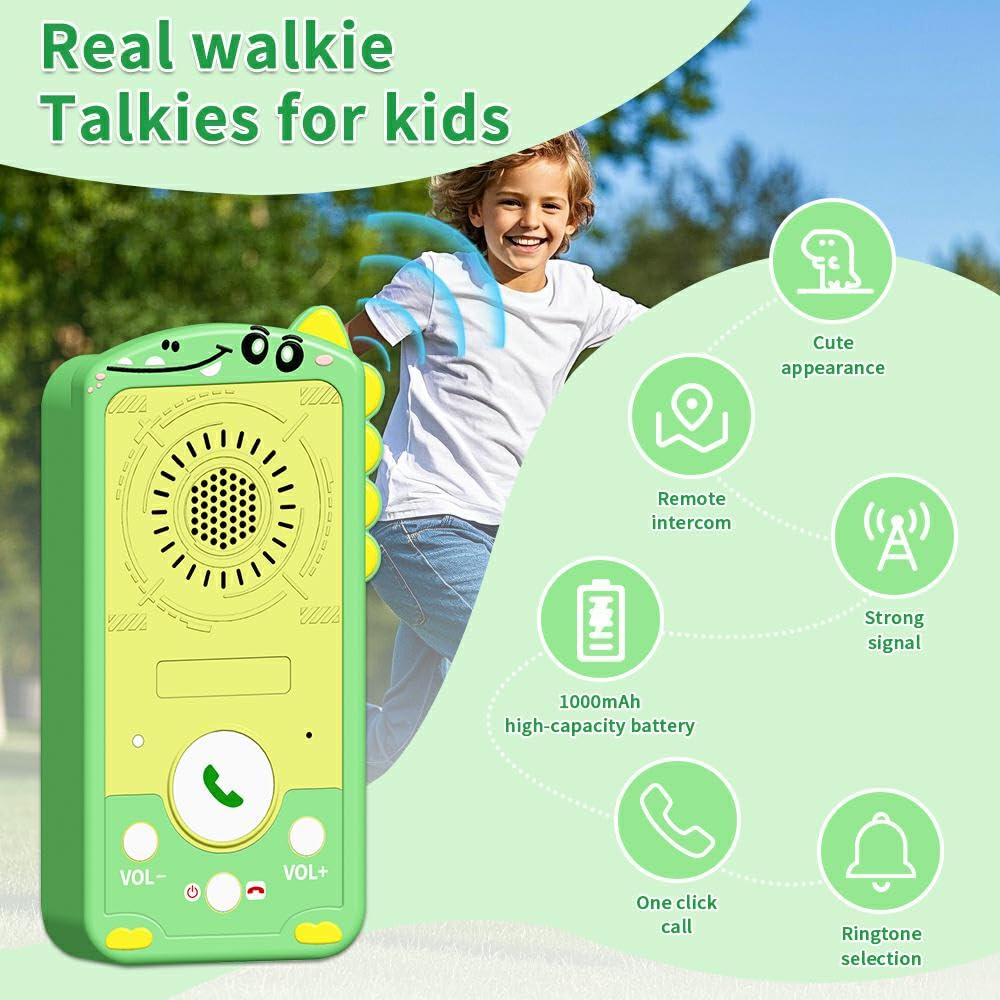 Kids Walkie Talkies 2 Pack – Instant Chat Mode, 1.5 Mile Range, Rechargeable, Green & Pink